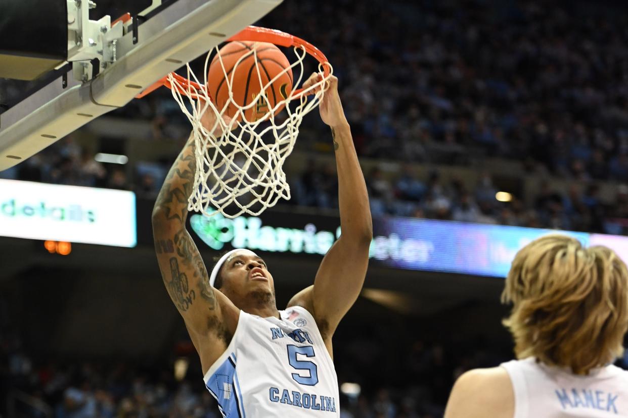 North Carolina’s Armando Bacot dunks against Georgia Tech during Saturday night’s game at the Smith Center.