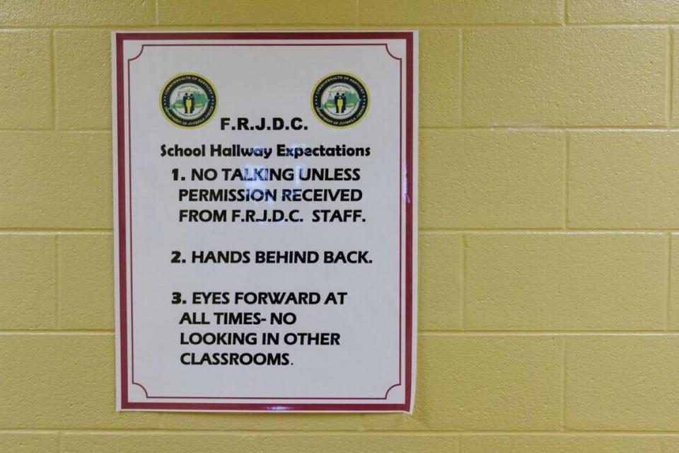 Rules posted in the hallway near the classrooms at the Fayette Regional Juvenile Detention Center on Spurr Road in Lexington.