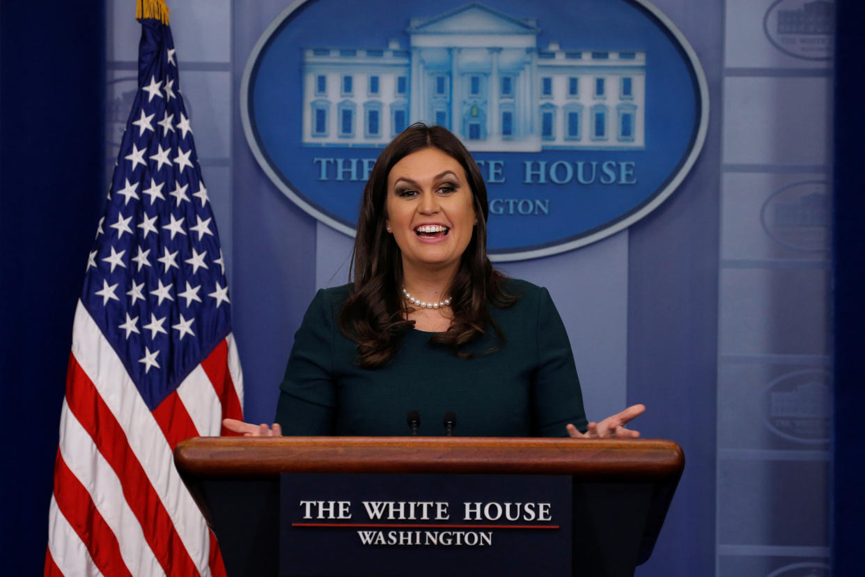 White House press secretary Sarah Huckabee Sanders might want to have a chat with whoever writes her lists of presidents. (Photo: Jonathan Ernst/Reuters)