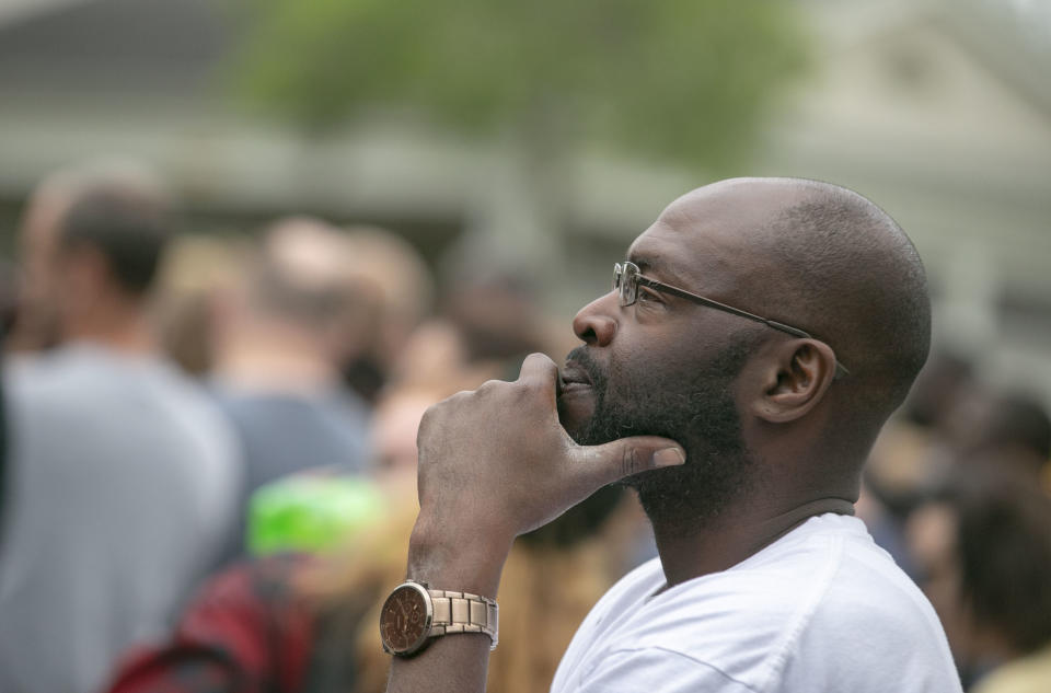 <p>A family member waits for students who were bussed to First Baptist Church following a shooting at Forest High School, Friday 20, 2018 in Ocala, Fla. (Photo: Alan Youngblood/Star-Banner via AP) </p>