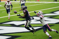 Houston Texans wide receiver Keke Coutee (16) catches a pass for a touchdown in front of New England Patriots defensive back Jonathan Jones (31) during the first half of an NFL football game, Sunday, Nov. 22, 2020, in Houston. (AP Photo/David J. Phillip)