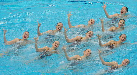 Swimming- European Aquatics Championships- London, Britain, 12/5/2016. Russia's team competes during the synchronized swimming free combination final event. REUTERS/Matthew Childs/File Photo