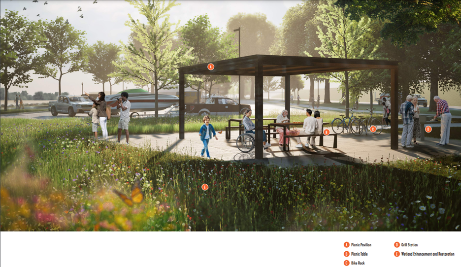 Renderings of phase one plans to update Birdland Park and Marina in Des Moines.