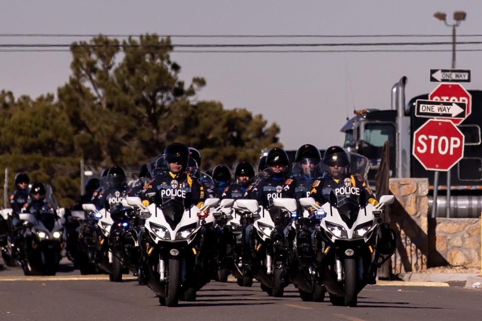 El Paso police Chief Greg Allen's funeral procession arrives at Evergreen Cemetery East El Paso on Friday, Jan, 27, 2023.