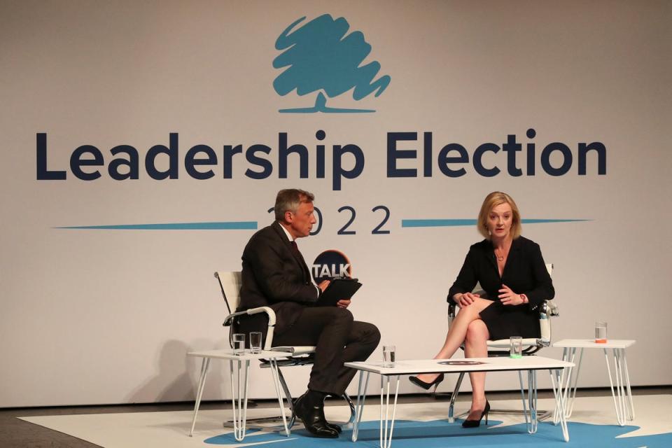 Conservative leadership candidate Liz Truss speaks during a hustings event, part of the Conservative Party leadership campaign, in Darlington (REUTERS)