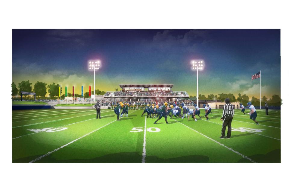 Renderings of the Mediacom Stadium show what it will look like after its opening in fall of 2023.