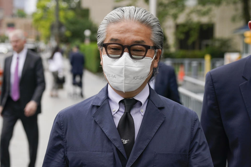 FILE - Bill Hwang, founder of Archegos Capital Management, leaves the courthouse in New York, Wednesday, June 1, 2022. Hwang, the founder of Archegos Capital Management, and his former CFO Patrick Halligan, went on trial Monday, May 13, 2024, accused of manipulating markets through secret trades in derivatives that cost corporations, banks and brokerages billions of dollars when the hedge fund collapsed. (AP Photo/Seth Wenig, File)