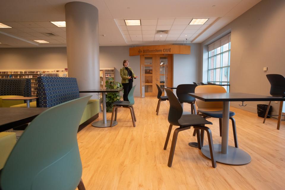 Newly added seating expands out from the Millennium Café at the Topeka and Shawnee County Library to take advantage of the natural light with various types of seating available to use.