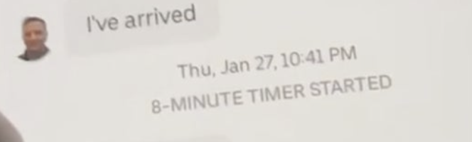 "8-minute timer started" text appears under "I've arrived"