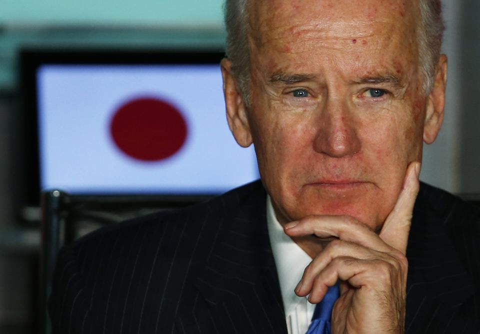 U.S. Vice President Joe Biden meets with Japanese business leaders at the headquarters of internet commerce and mobile games provider DeNA Co. in Tokyo