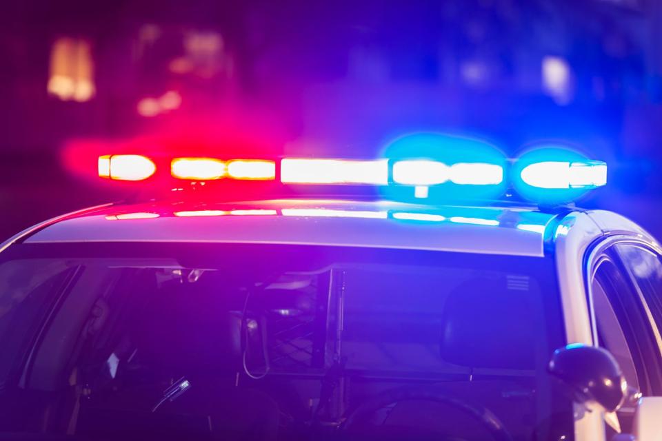 Getty police patrol car at night