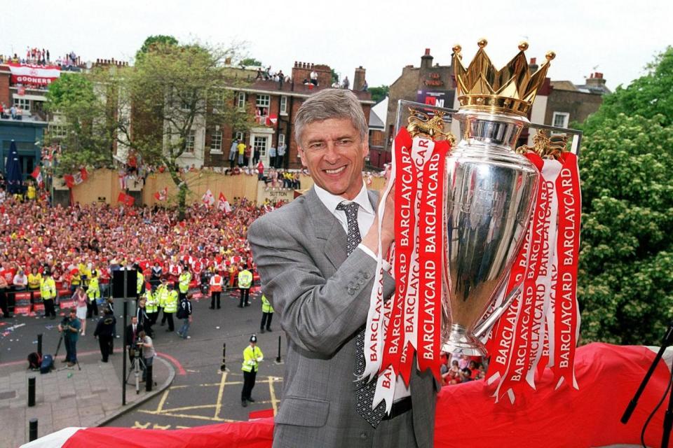 Invincibles: Wenger celebrates the 2003-04 title (Arsenal FC via Getty Images)