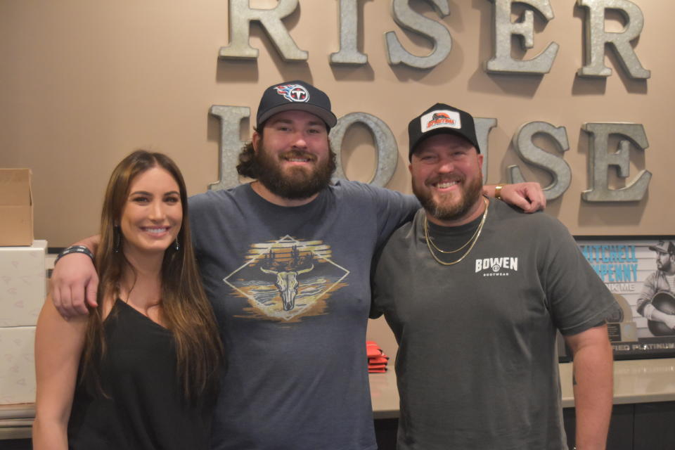 Manager Kristen Ashley, musician Rafe Tenpenny, and singer-songwriter Mitchell Tenpenny at Riser House headquarters in Nashville<br> (Chris Willman/Variety)