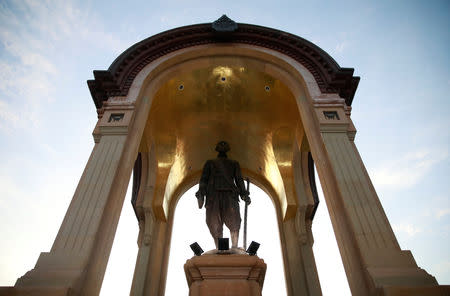 A statue of Thailand's 19th century King Mongkut or Rama IV, who is the great-great grandfather of King Maha Vajiralongkorn, is pictured near the Grand Palace in Bangkok, Thailand May 1, 2019. REUTERS/Navesh Chitrakar