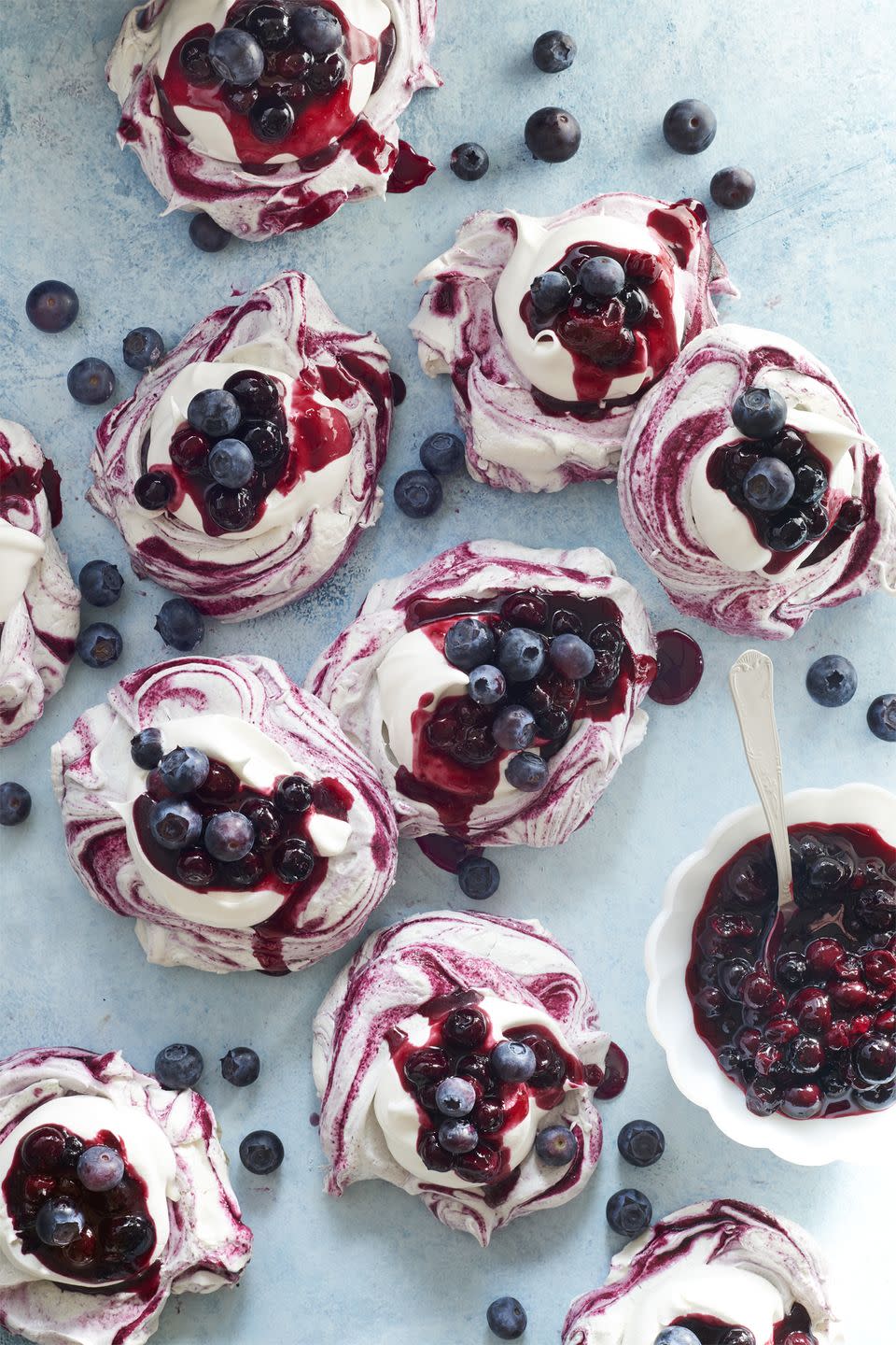 Swirled Meringues with Blueberry Sauce