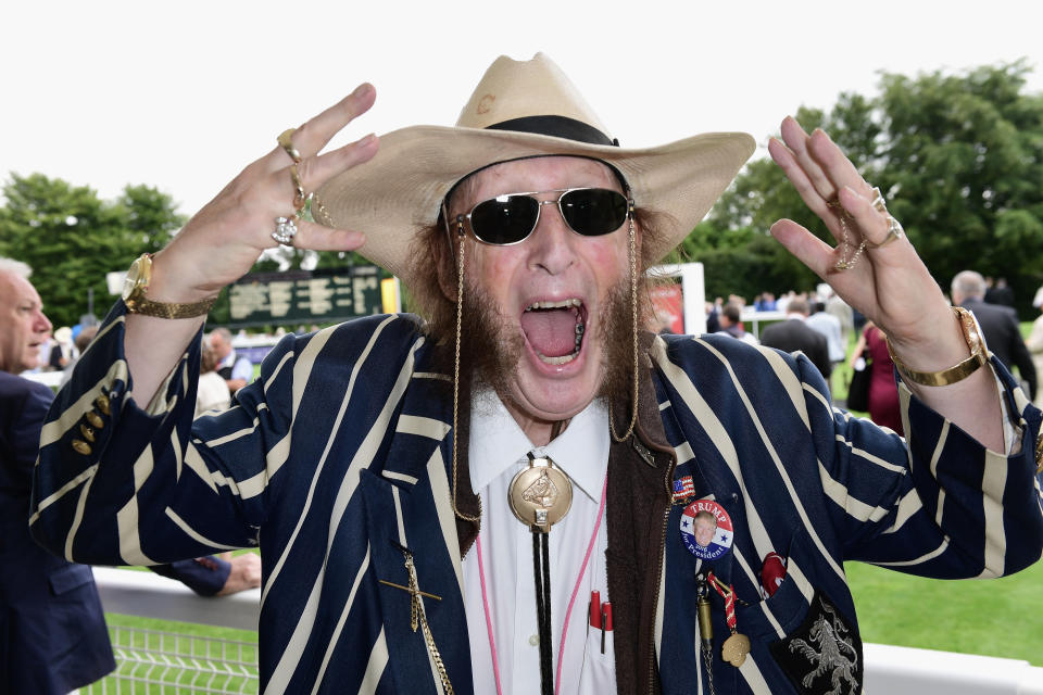 CHICHESTER, ENGLAND - JULY 27:  John McCririck  attends the Qatar Goodwood Festival 2016 at Goodwood on July 27, 2016 in Chichester, England.  (Photo by Ian Gavan/Getty Images for The Goodwood Estate)