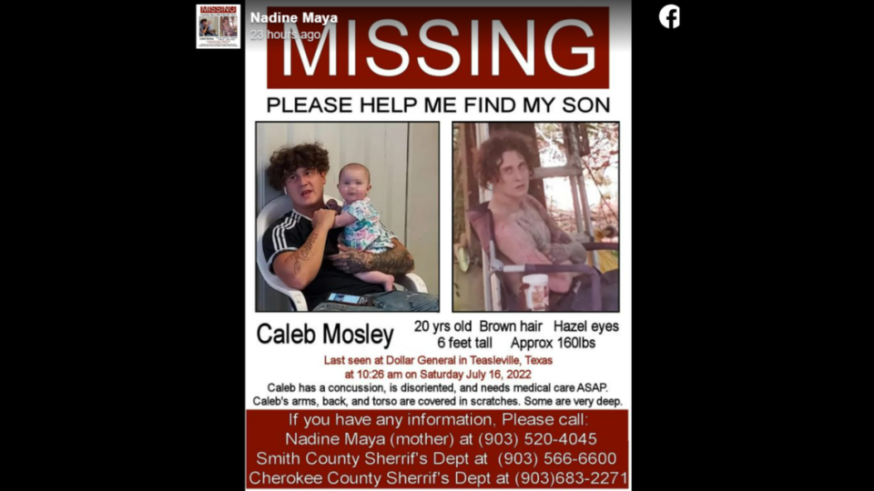 Family and friends of Caleb Mosley began sharing missing person posters shortly after he disappeared.