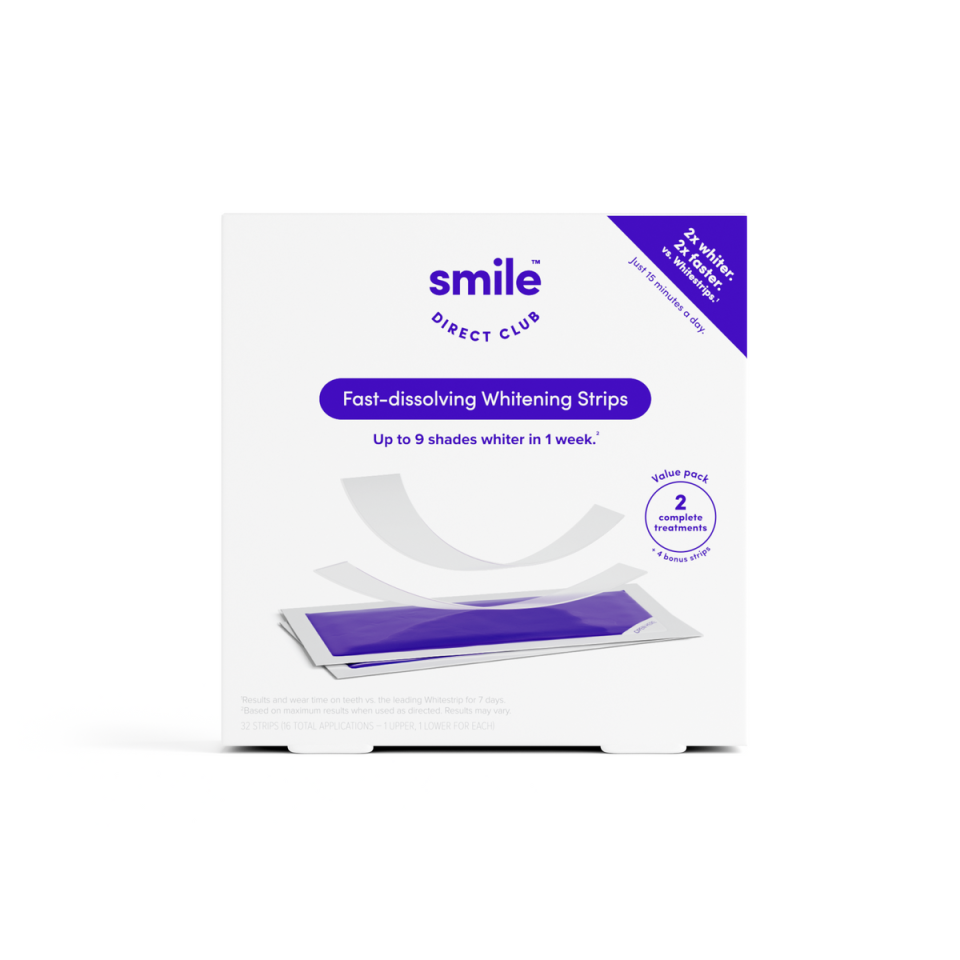 <p><a href="https://shop.smiledirectclub.com/products/fast-dissolving-whitening-strips" rel="nofollow noopener" target="_blank" data-ylk="slk:Shop Now;elm:context_link;itc:0;sec:content-canvas" class="link ">Shop Now</a></p><p>Fast-Dissolving Whitening Strips</p><p>smiledirectclub.com</p><p>$30.00</p><span class="copyright">Smile Direct Club</span>