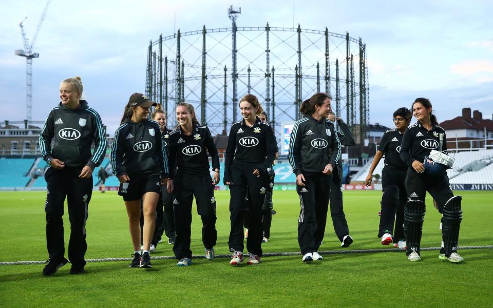 The Surrey players leave the field after victory in The London Cup T20 match between Surrey Women and Middlesex Women - GETTY IMAGES