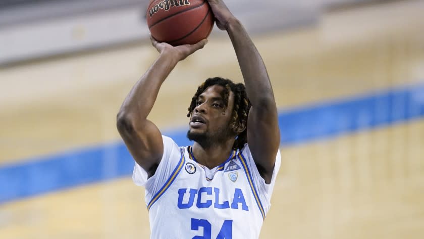 UCLA forward Jalen Hill (24) takes a shot during the second half of an NCAA college basketball game.