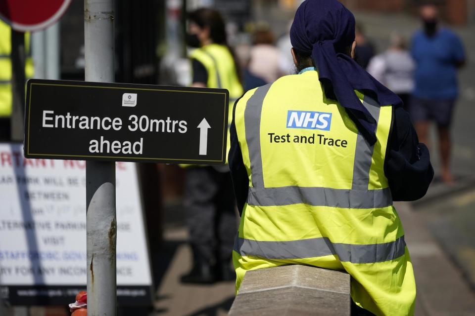 Serco staff working on behalf of NHS Test and Trace operate a coronavirus testing centre in the Staffordshire market town of Stone (Getty Images)