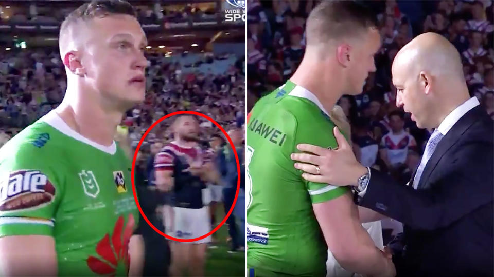 Jack Wighton, pictured here receiving the Clive Churchill medal after the NRL grand final.