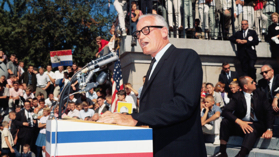 <div class="inline-image__caption"><p>Sen. Barry Goldwater, Republican nominee for the presidency, speaks to the crowd from steps of the Capitol today during his campaign swing through the Northwest in Boise, Idaho on Sept. 10, 1964.</p></div> <div class="inline-image__credit">Getty Images</div>