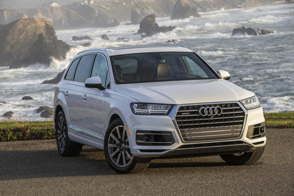 This undated photo provided by Audi shows the 2019 Audi Q7, a midsize three-row luxury SUV. The Q7 boasts impressive technology and safety features plus a quiet and user-friendly interior. (Jim Fets/Audi AG via AP)