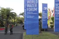Indonesian military officers walk at a venue of the 10th World Water Forum in Nusa Dua, Bali, Indonesia on Monday, May 20, 2024. (AP Photo/Firdia Lisnawati)