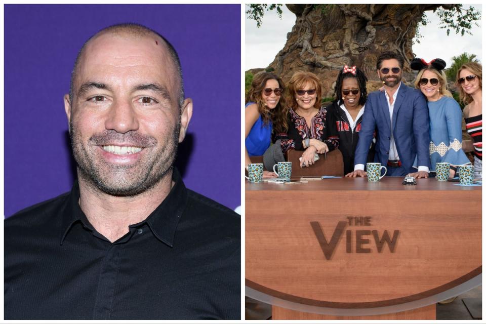 Joe Rogan (left) and the cast of ‘The View' (Getty)