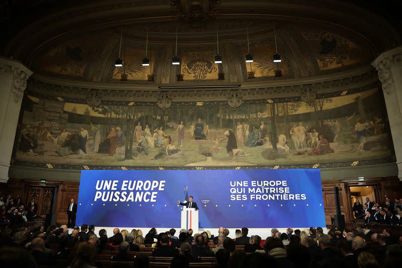 French President Emmanuel Macron holds speech on Europe's future at la Sorbonne