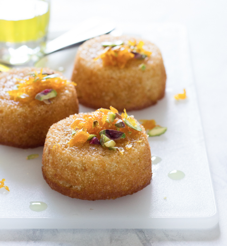 <p>These orange saffron syrup cakes are inspired by the humble yet exquisite Basbousa, a moist semolina and coconut baked confection with a coarse pudding-like texture. Baked to soft and sweet perfection, these mini cakes are then drizzled with a delicious syrup that soaks right in.</p><p><strong>Get the recipe: <a href="https://thefoodscape.com/2018/06/14/orange-saffron-syrup-cakes/" rel="nofollow noopener" target="_blank" data-ylk="slk:Orange Saffron Syrup Cakes;elm:context_link;itc:0;sec:content-canvas" class="link ">Orange Saffron Syrup Cakes</a></strong></p>