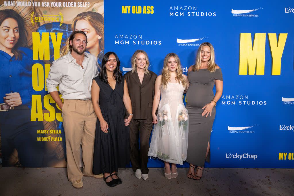 beverly hills, california september 09 l r tom ackerley, bronte payne, megan park, maisy stella and margot robbie attend the los angeles special screening of amazon mgm studios my old ass at treepeople on september 09, 2024 in beverly hills, california photo by amanda edwardsgetty images