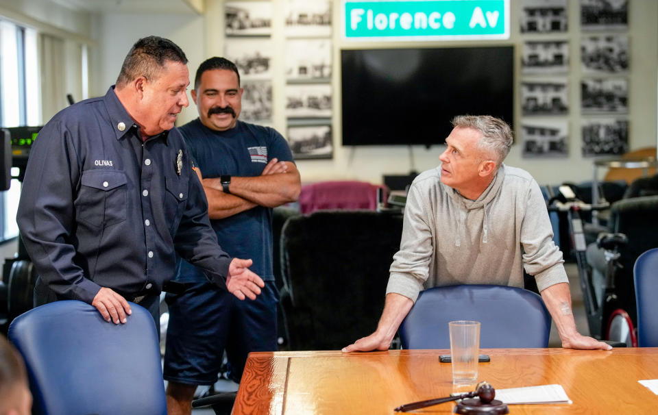 Captain Dan Olivas, Eric Gunn, and David Eigenberg. (Casey Durkin / NBC via Getty Images)