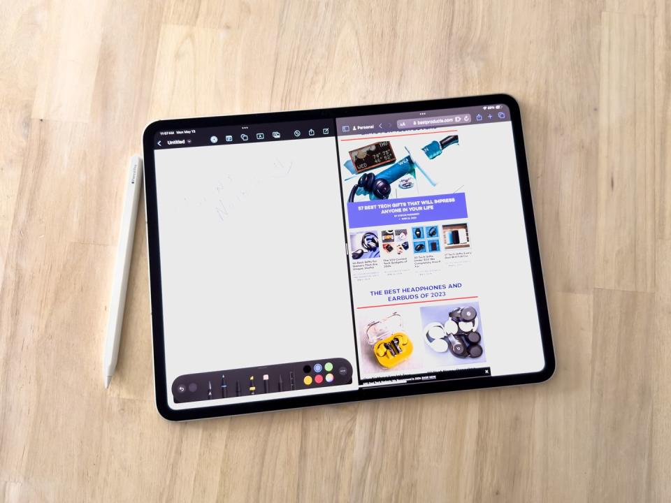 the apple ipad pro 2024 with a browser and note pad app open