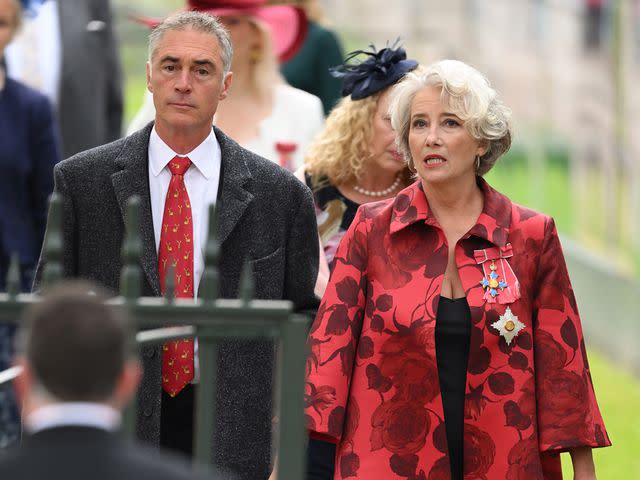 <p>Karwai Tang/WireImage</p> Greg Wise and Emma Thompson arrives at Westminster Abbey for the Coronation of King Charles III and Queen Camilla on May 06, 2023 in London, England.