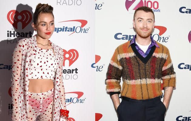 Miley Cyrus and Sam Smith are leading the way in the celebs performing a tribute concert for Elton John. Source: Getty