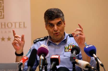 Hazem Attallah, the Palestinian chief of police, gestures during a news conference in the West Bank city of Ramallah November 8, 2017. REUTERS/Mohamad Torokman