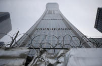 A fence is pictured outside at the construction site of China Zun Tower in Beijing's central business area, China January 18, 2019. REUTERS/Jason Lee