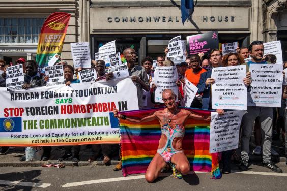 LGBT+ protest outside Commonwealth House in April 2018 (Getty)