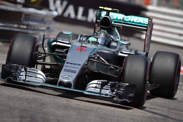 Nico Rosberg drives on the Monte Carlo street circuit on May 24, 2015, during the Monaco Formula One Grand Prix