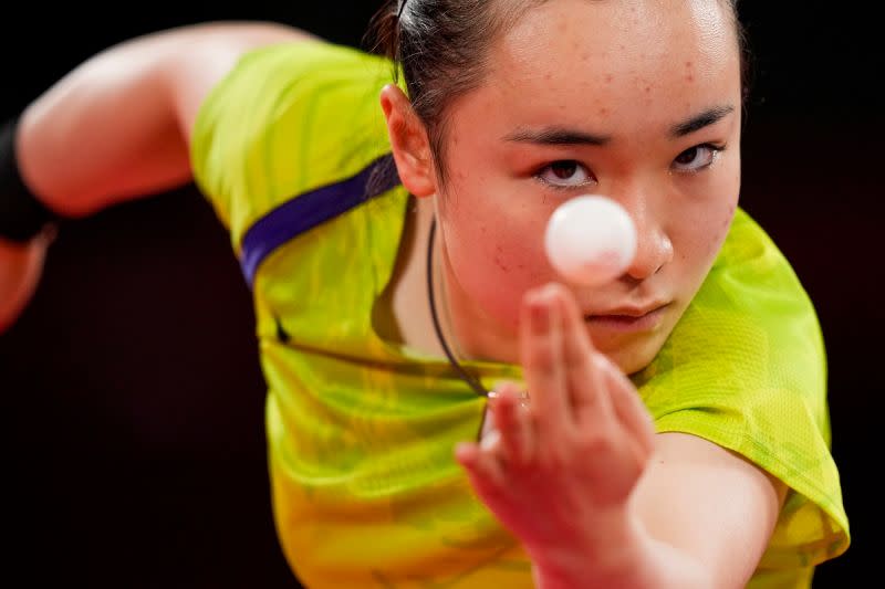 ▲日本桌球女將伊藤美誠擊敗新加坡于夢雨拿下東京奧運女單銅牌，但她卻落淚坦言遺憾沒擊敗中國。（圖／美聯社／達志影像）