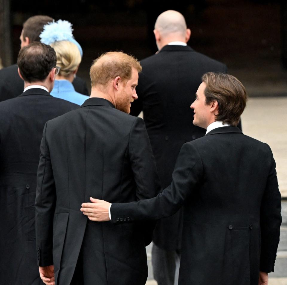 Edoardo Mapelli Mozzi and Prince Harry ahead of the service - TOBY MELVILLE