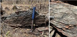 Figure 6: (A) Chromitite-reef and (B) chromite-bearing ultramafic rock outcropping at Galante West target. Rock sample assays pending.