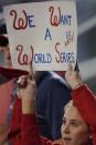 A Washington Nationals fan cheers during the fifth inning of Game 3 of the baseball National League Championship Series against the St. Louis Cardinals Monday, Oct. 14, 2019, in Washington. (AP Photo/Alex Brandon)