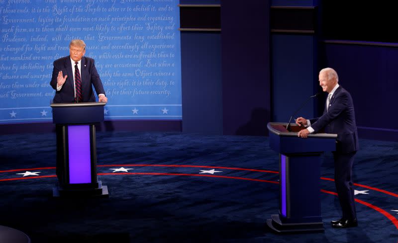 U.S. President Donald Trump and Democratic presidential nominee Joe Biden participate in their first 2020 presidential campaign debate in Cleveland