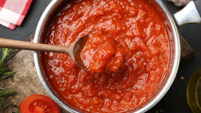 homemade tomato sauce in pot