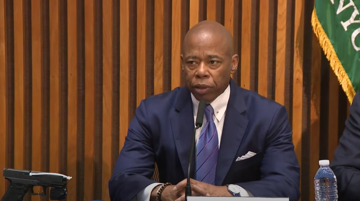 Mayor Eric Adams speaking at the news conference on Wednesday regarding the two daycare cases (NYC Mayor’s Office)