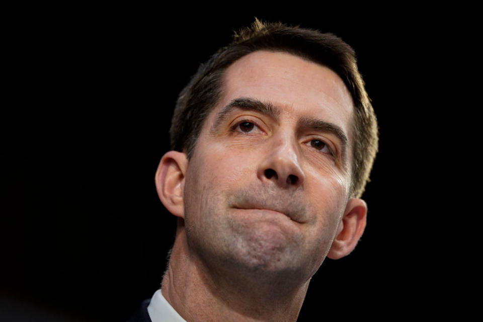 Sen. Tom Cotton (R-Ark.) joined with Romney to propose a $10 federal minimum wage this week.  (Photo: Drew Angerer/Getty Images)