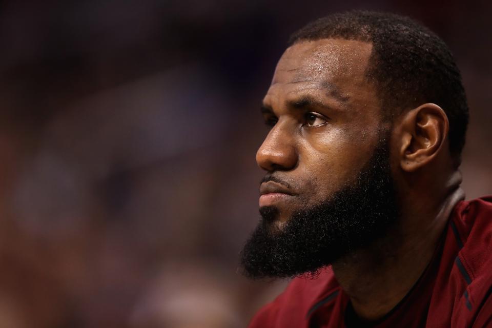 While LeBron James’ Instagram post about playing center is playful, it raises some interesting questions about what the Lakers lineup will look like next season. (Getty)